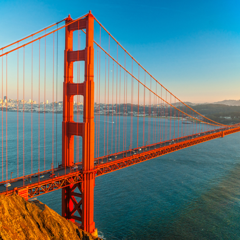 Aerial view of the Golden Gate Bridge and San Francisco Bay, host city of Heart Rhythm 2027