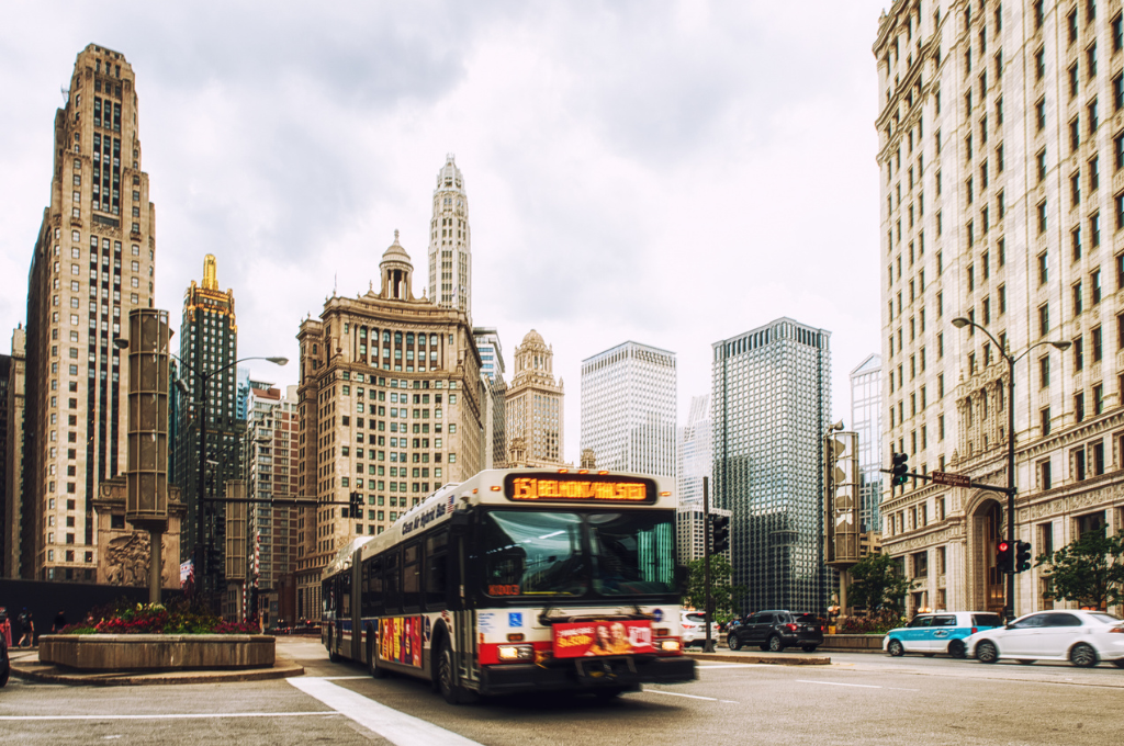 Chicago bus in downtown
