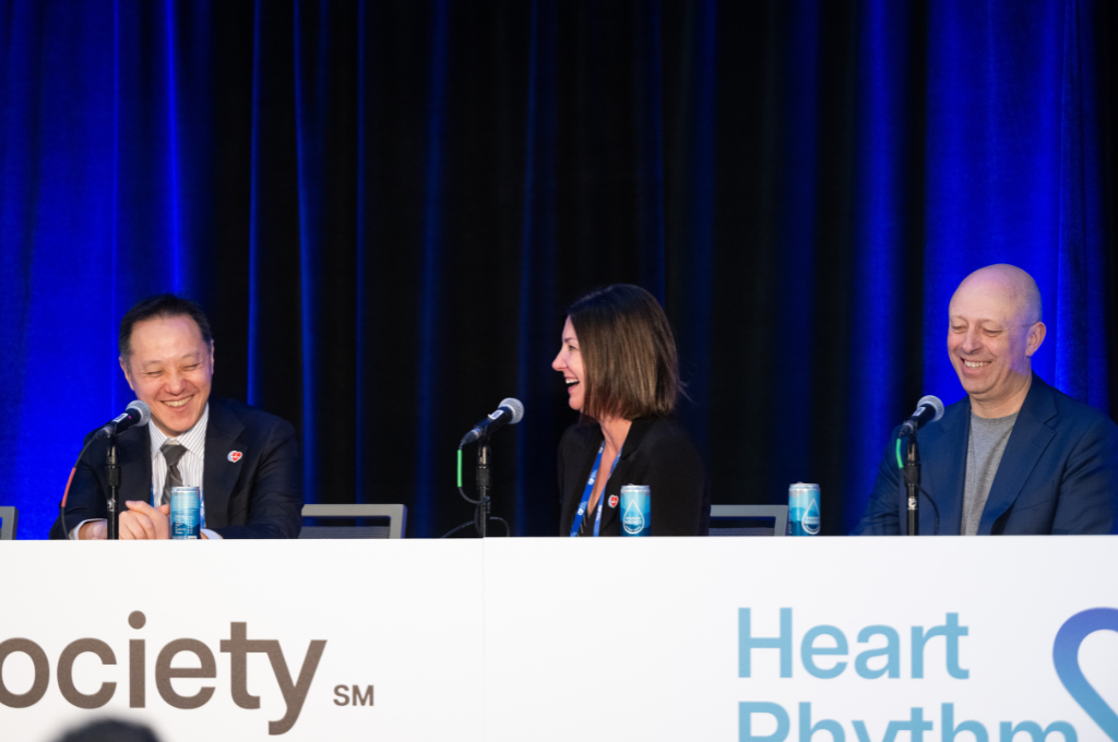 Engaging panel discussion at Heart Rhythm 2025 featuring expert speakers and lively conversation.